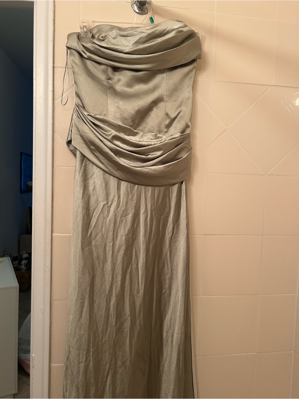 Meshki Strapless Draped Satin Gown in green